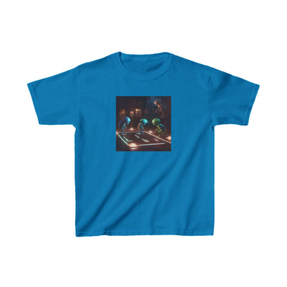 Kids Adorable Cute Aliens Heavy Cotton Tee in vibrant blue featuring whimsical alien characters for stylish playtime adventures.
