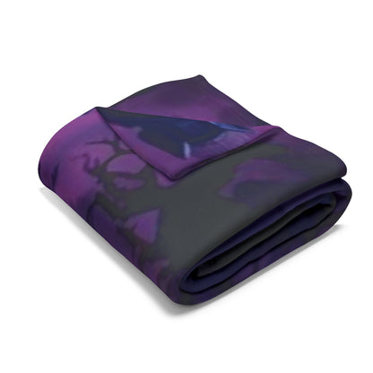 Beautifully folded Decorative and Warm Halloween Spooky Arctic Fleece Blanket showcasing its vibrant purple and black colour scheme, ideal for Halloween décor.