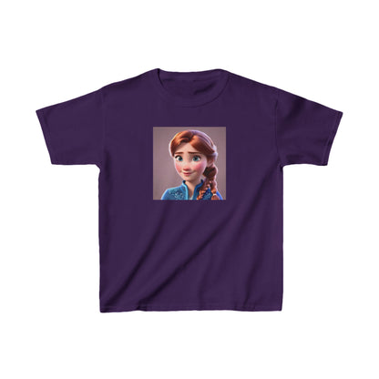 Kids Frozen Anna Heavy Cotton T-Shirt in rich purple, beautifully displaying the popular character Anna, ideal for fashionable comfort and endless adventures.