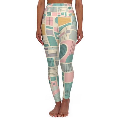 Luxury pastel abstract leggings from Dazzling Dreams Studio, designed for comfort and style in fitness, showcasing elegant baby pink, mint green, soft yellow, and lavender colours.