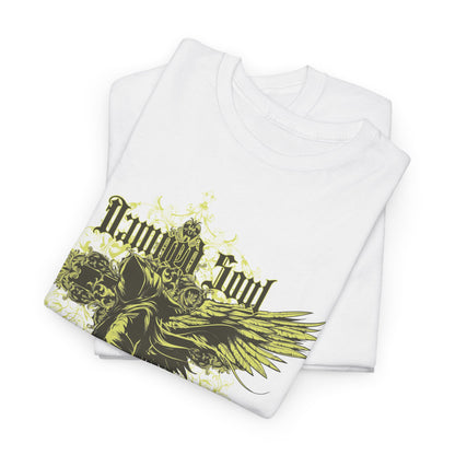 Stylishly folded pair of luxurious Intricate Grim Reaper men's t-shirts showcasing Dark Gothic Soul design with floral details.