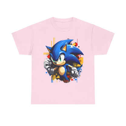 Sonic The Hedgehog Unisex Graphic Tee - Vibrant Art Tee Featuring Iconic Hedgehog Design in pink, featuring a lively Sonic illustration against an energetic backdrop.