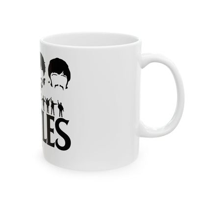 Stylish ceramic mug displaying the iconic Beatles logo, an emblem of musical heritage, perfect for enhancing your office or home decor.