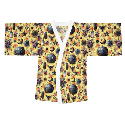 Floral Kimono Robe designed with an exquisite floral and celestial pattern, perfect for adding elegance to your loungewear collection.