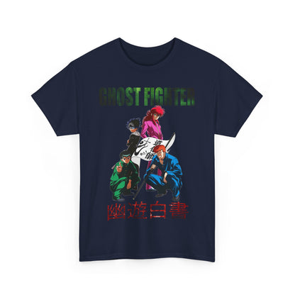 Luxurious Ghost Fighter graphic T-shirt in navy, featuring vibrant anime character designs and bold typography, ideal for making a fashionable statement in any wardrobe.