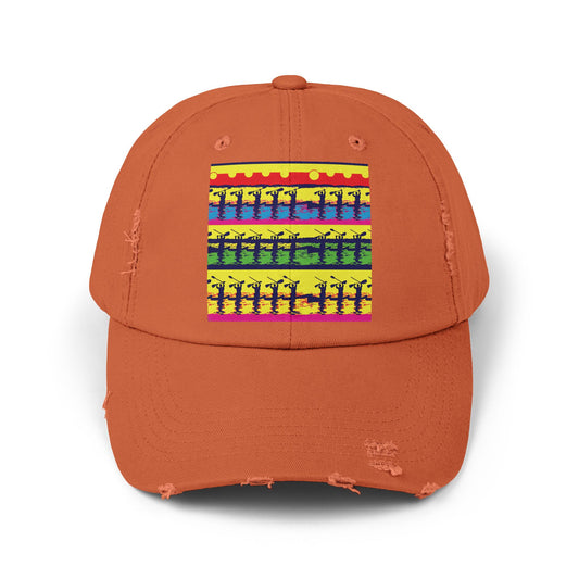Unisex Distressed Paddleboarders Cap in vibrant orange, showcasing a unique paddleboarding design, perfect for stylish sun protection during outdoor adventures.