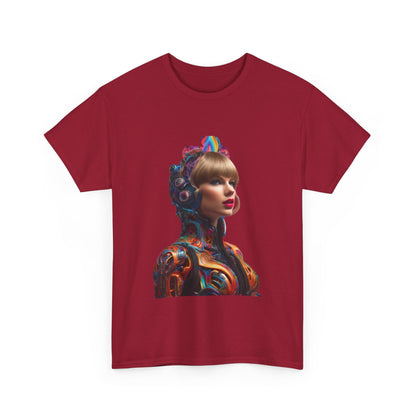 Taylor Swift Heavy Cotton Tee featuring a vibrant psychedelic design in rich colours, perfect for Swifties and music fans.