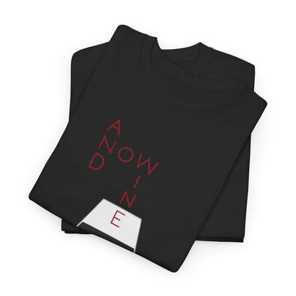 Premium black women's t-shirt displaying the playful 'And Now Wine' design with a distinct wine glass graphic, an exquisite choice for wine enthusiasts.