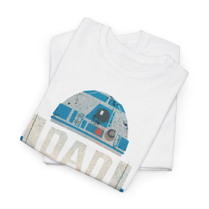 High-quality Star Wars R2D2 DAD Graphic T-Shirt, artfully folded, featuring a unique design with the caption 'DAD YOU R2 COOL' for discerning fans.