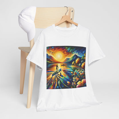 Comfortable and breathable T-shirt from Dazzling Dreams Studio featuring an elegant paddle boarding design, ideal for embracing nature.
