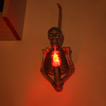 Halloween Decoration Skull Lamp Horror Atmosphere Arrange Hangings showcasing a stunning gold skeleton illuminating a warm red glow.