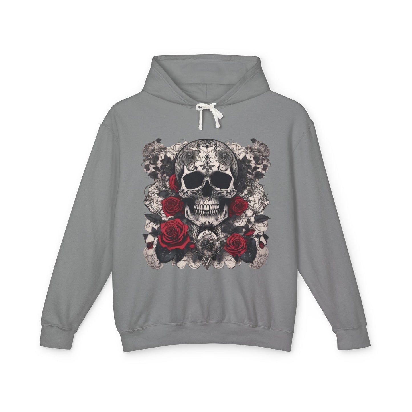 Unisex Lightweight Hooded Sweatshirt unique designer skull and roses