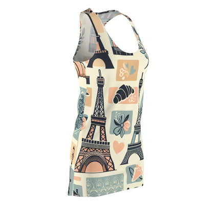 Valentina Bordeaux Paris Dress - Stylish pastel racerback displayed against a backdrop of Parisian streets, highlighting its elegant design.