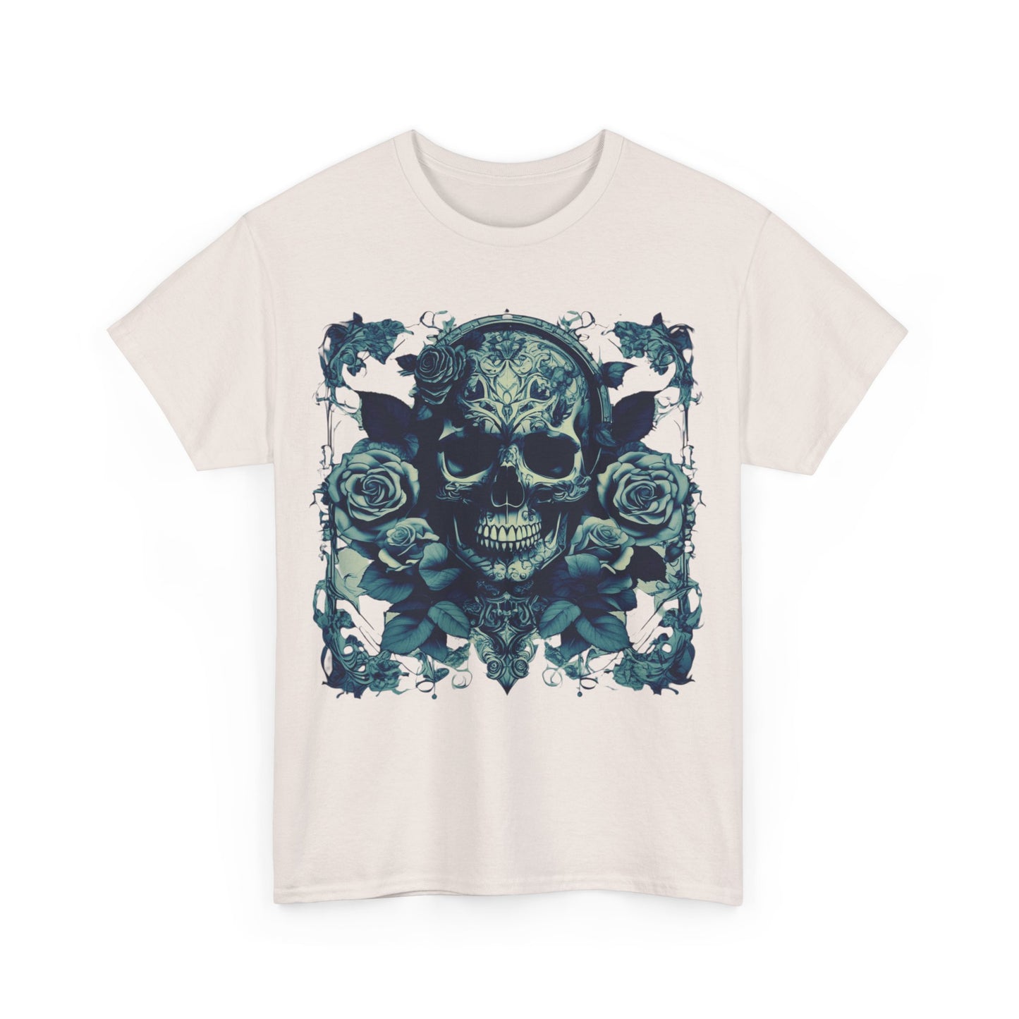 Skulls and Roses Cotton Tee, Unisex Graphic Shirt, 7 color choice