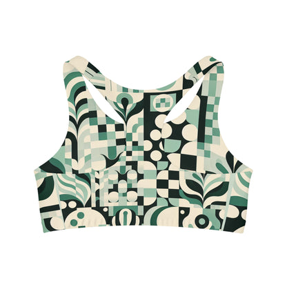 Daria Bellucci Pastel Green Checkerboard Sports Bra from Dazzling Dreams Studio, showcasing a luxurious microfibre and spandex blend for ultimate comfort and style.