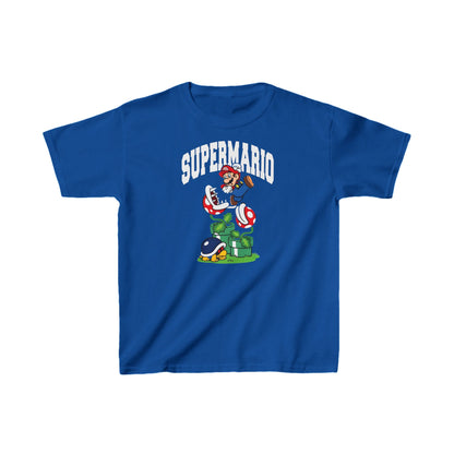 Unisex Kids Game Character Cotton T-Shirt Tee in Royal Blue with striking Super Mario motif, perfect for adding flair to kids' wardrobes.