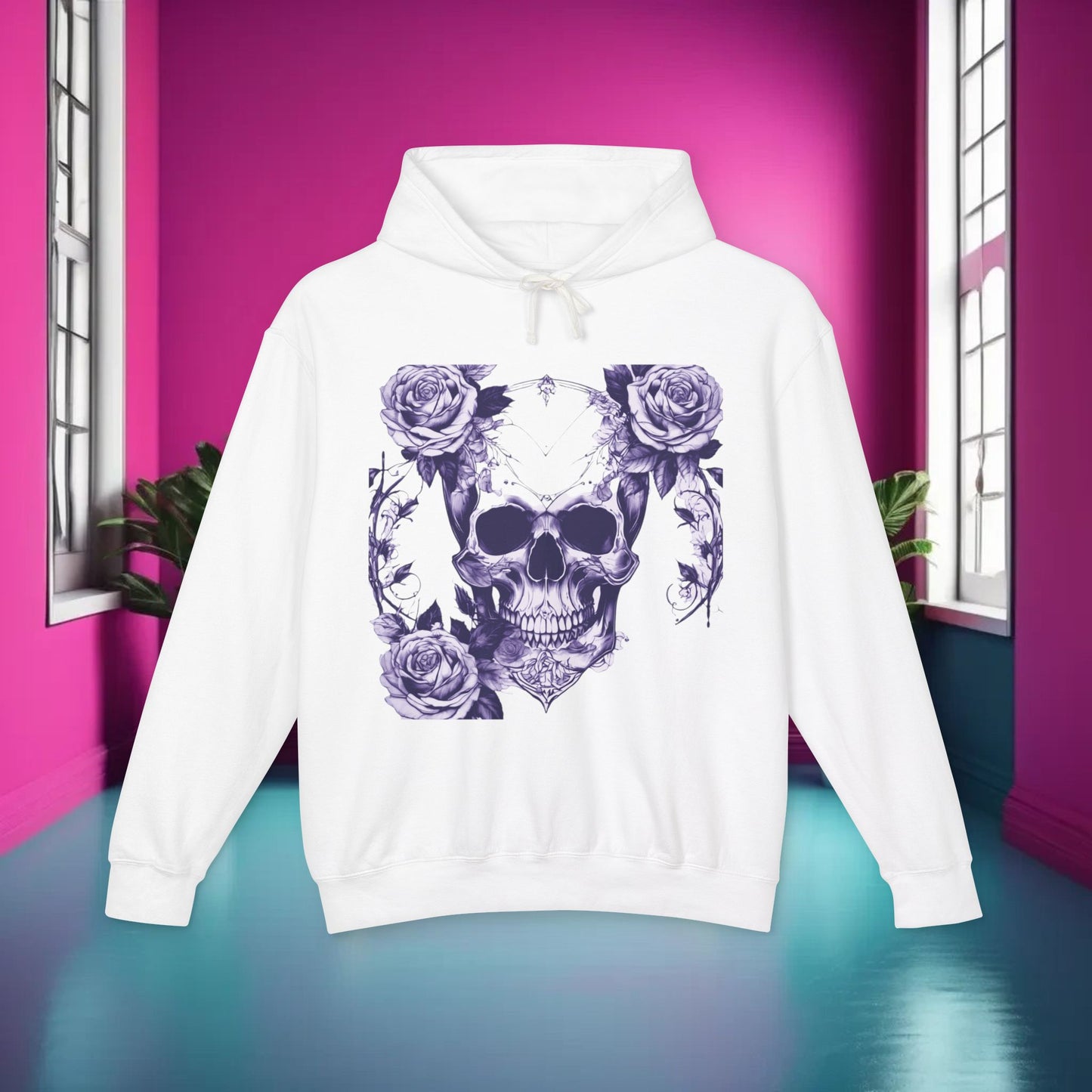 Unisex Lightweight Hooded Sweatshirt unique designer skull and roses