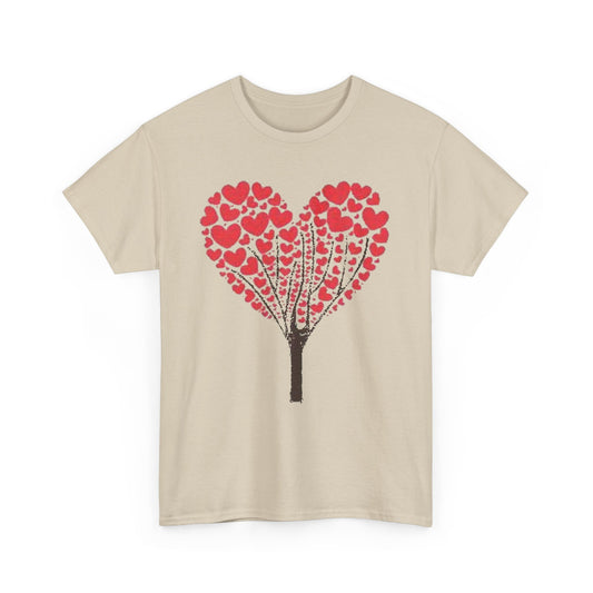 Valentines Day Lovers Gift Mens Womens Graphic T-Shirt showcasing a heart tree graphic with red heart motifs, perfect for celebrating love.
