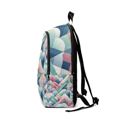 Luxurious Pastel Geometric Backpack in Mint Green, Powder Blue, Cherry Blossom Pink, and Lavender by Dazzling Dreams Studio, featuring a stylish geometric design perfect for urban fashion.