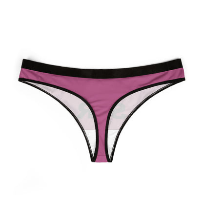 Elegant front view of a luxurious women's thong in rich purple, featuring contrasting black trim and a sleek design ideal for playful romantic occasions.