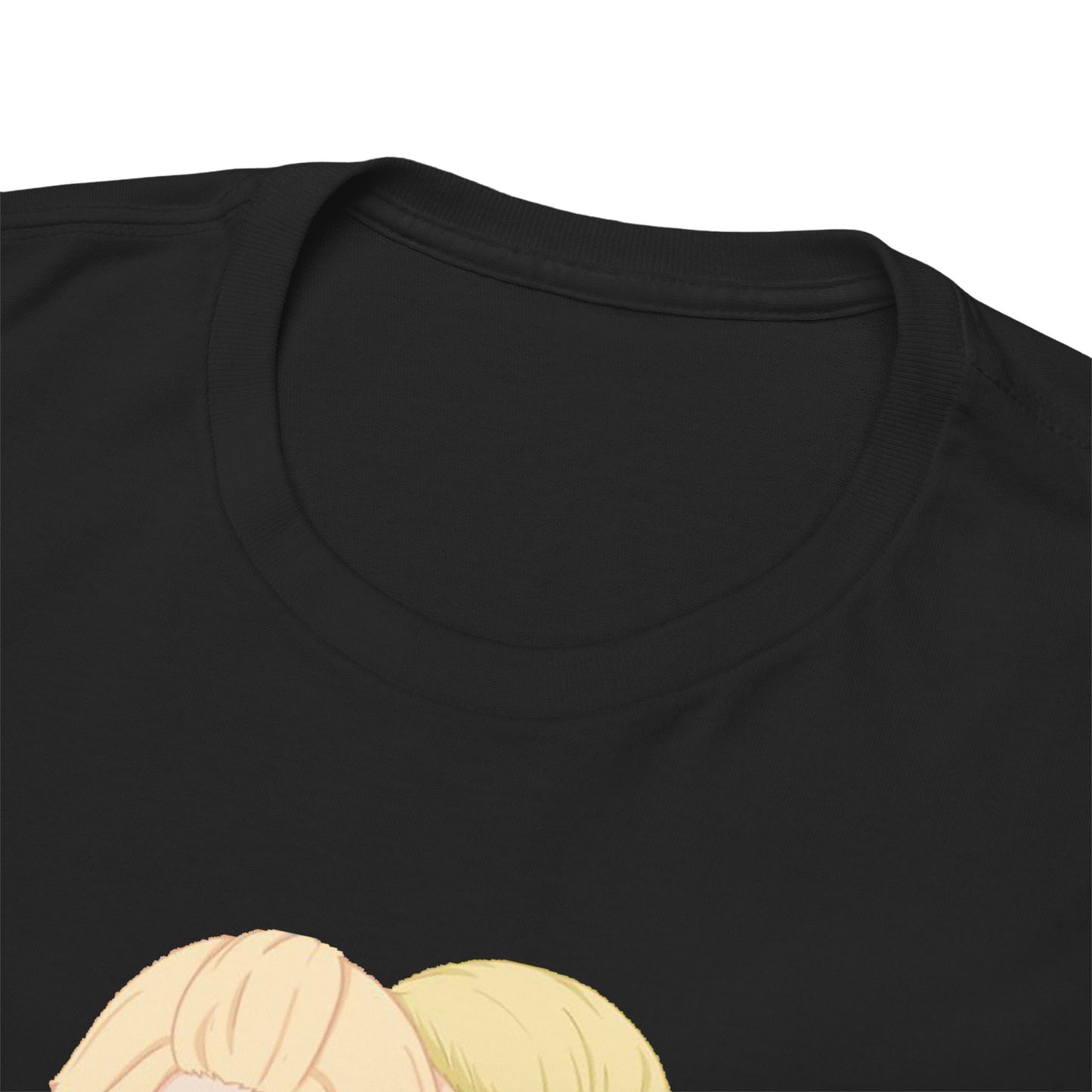 Close-up view of the Tokyo Revengers t-shirt neckline, showcasing the soft fabric and exquisite detailing of the design featuring beloved anime characters.