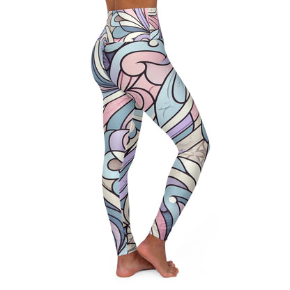 Lifestyle image featuring Dazzling Dreams Studio Pastel Gradient High-Waisted Leggings worn during yoga, demonstrating flexibility and chic style.