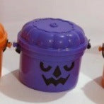 Enchanting Halloween Pumpkin Bucket with Straw Mouthpiece Decoration Props, displaying a charming purple pumpkin adorned with a playful spooky grin.
