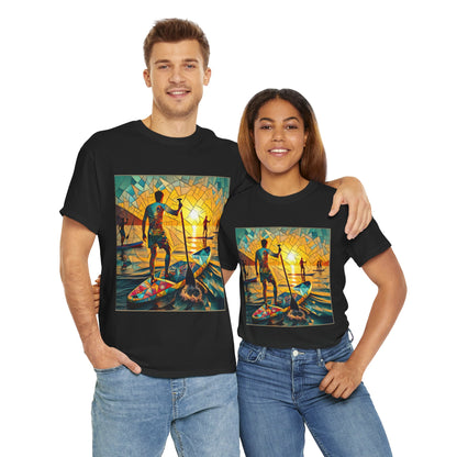 Stylish Luxury Paddleboarding Scene T-Shirt from Dazzling Dreams Studio capturing the adventurous spirit of paddleboarding in a fashionable way.