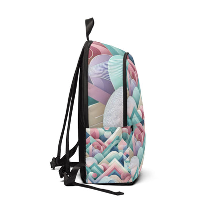 Elegant and spacious Pastel Geometric Backpack by Dazzling Dreams Studio, showcasing padded straps for comfort and a fashionable design, perfect for modern urban lifestyles.