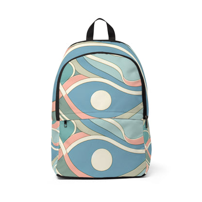 Pastel Abstract Elegance Backpack by Dazzling Dreams Studio showcasing a serene design in soothing pastel hues of blue, pink, peach, and mint green.