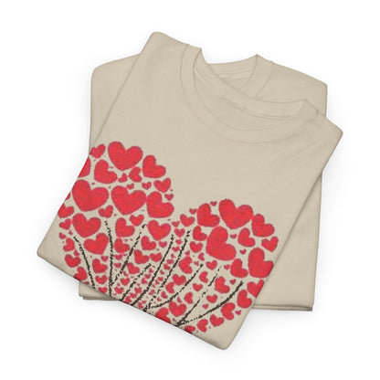 Valentines Day Lovers Gift Mens Womens Graphic T-Shirt artfully stacked, displaying a unique heart tree design with multiple red hearts, ideal for romantic occasions.