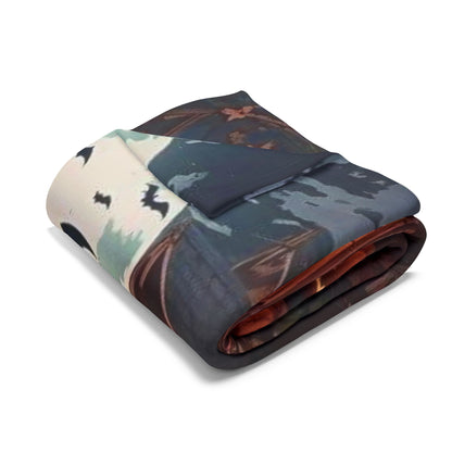 Luxurious Decorative and Warm Halloween Spooky Arctic Fleece Blanket, elegantly folded, showcasing intricate Halloween designs perfect for autumn decor.