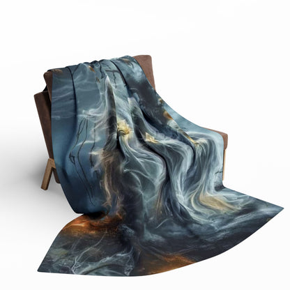 Luxurious Decorative and Warm Halloween Spooky Arctic Fleece Blanket draped elegantly over a chair, showcasing its captivating Halloween-themed design, perfect for adding a touch of seasonal charm to any autumn setting.