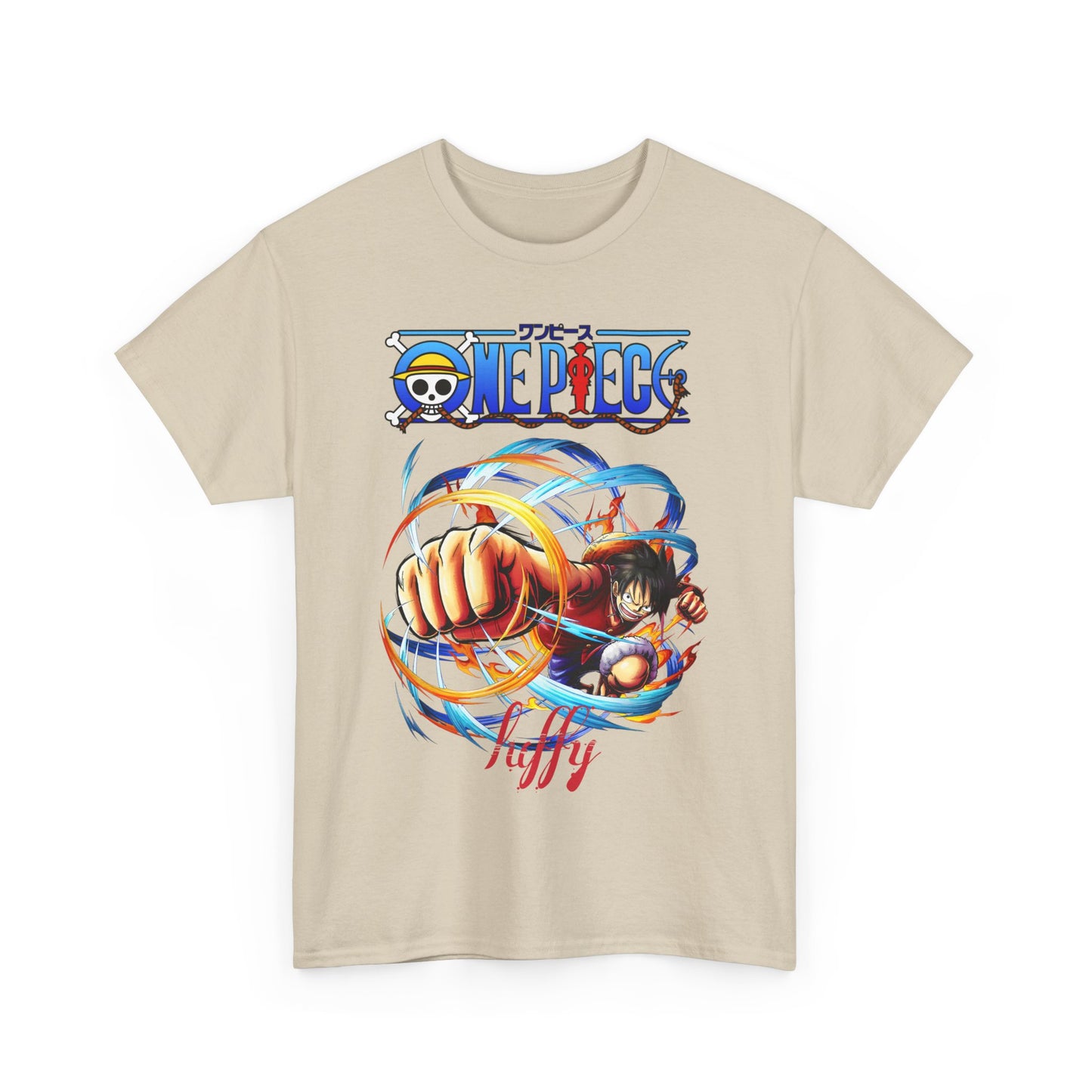 Luxurious beige men's graphic t-shirt adorned with a dynamic illustration of a character, combining comfort and style for an adventurous wardrobe statement.
