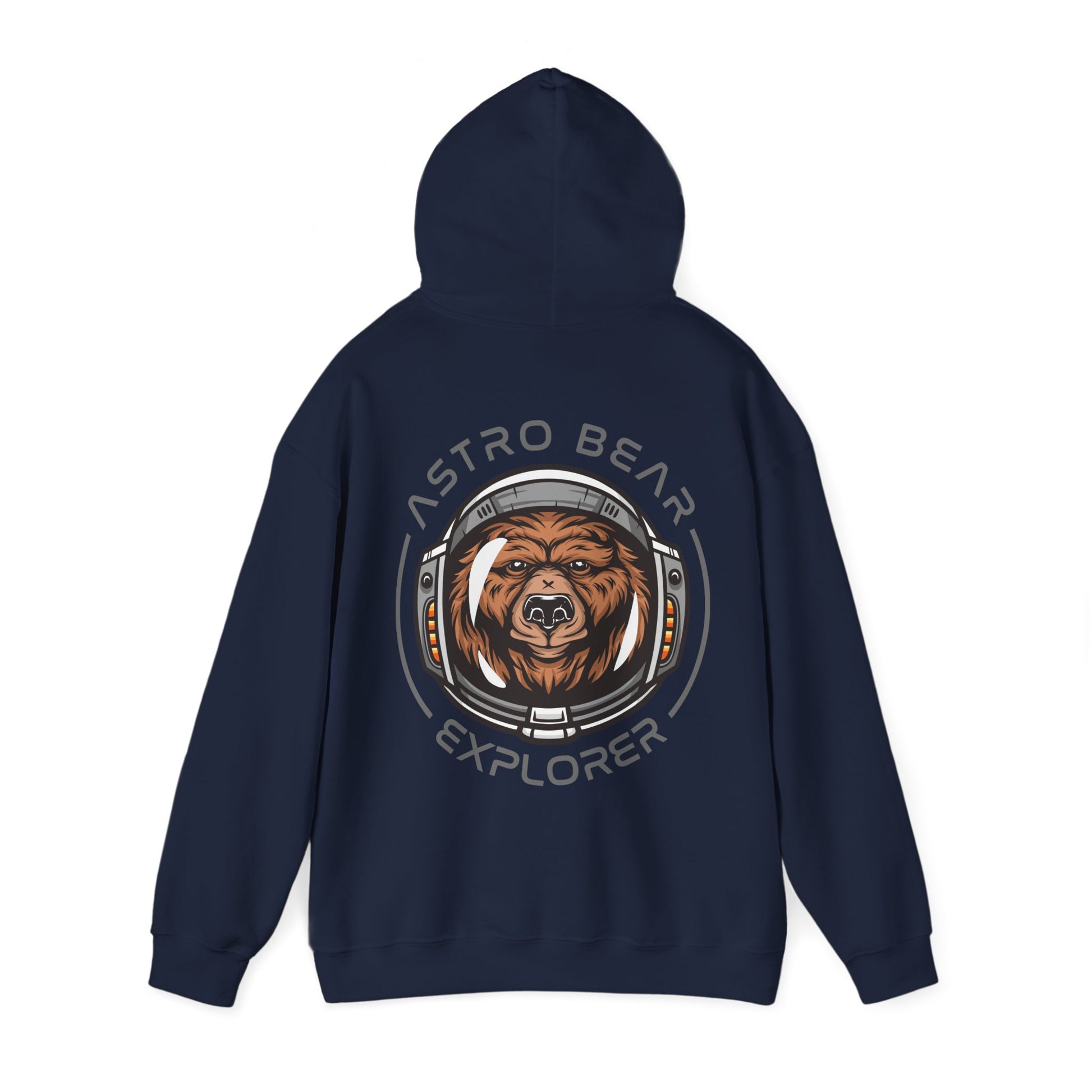 Elegant navy hoodie featuring an eye-catching astronaut bear artwork on the back, designed for modern explorers.