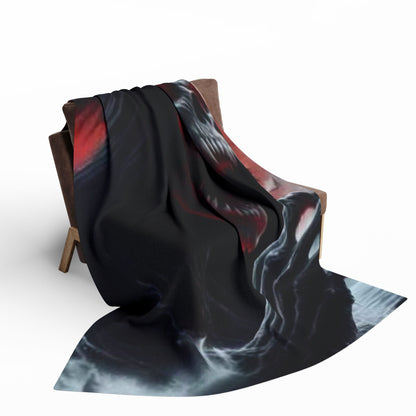 Luxurious Decorative and Warm Halloween Spooky Arctic Fleece Blanket draped over a stylish chair, showcasing intricate Halloween-themed designs ideal for adding a festive touch to your home.