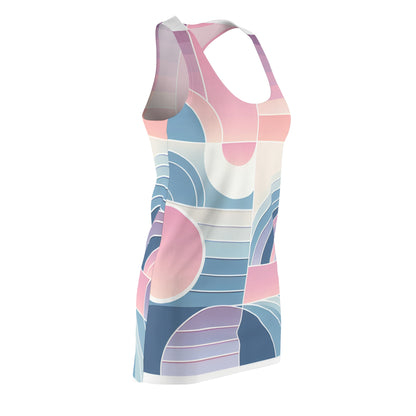 Elegant close-up of the Celeste Rutherford Racerback Dress highlighting its beautiful transition from pastel pink to calming purple, ideal for stylish occasions.