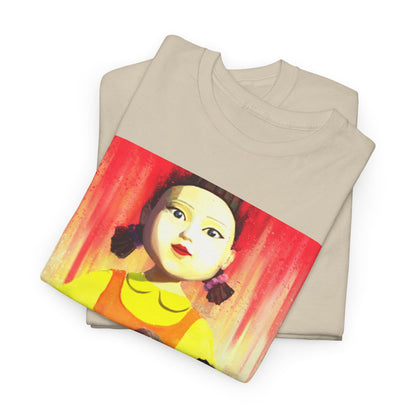 Stylish pair of folded unisex graphic T-shirts featuring vibrant artwork inspired by popular culture, set against a soft beige background.