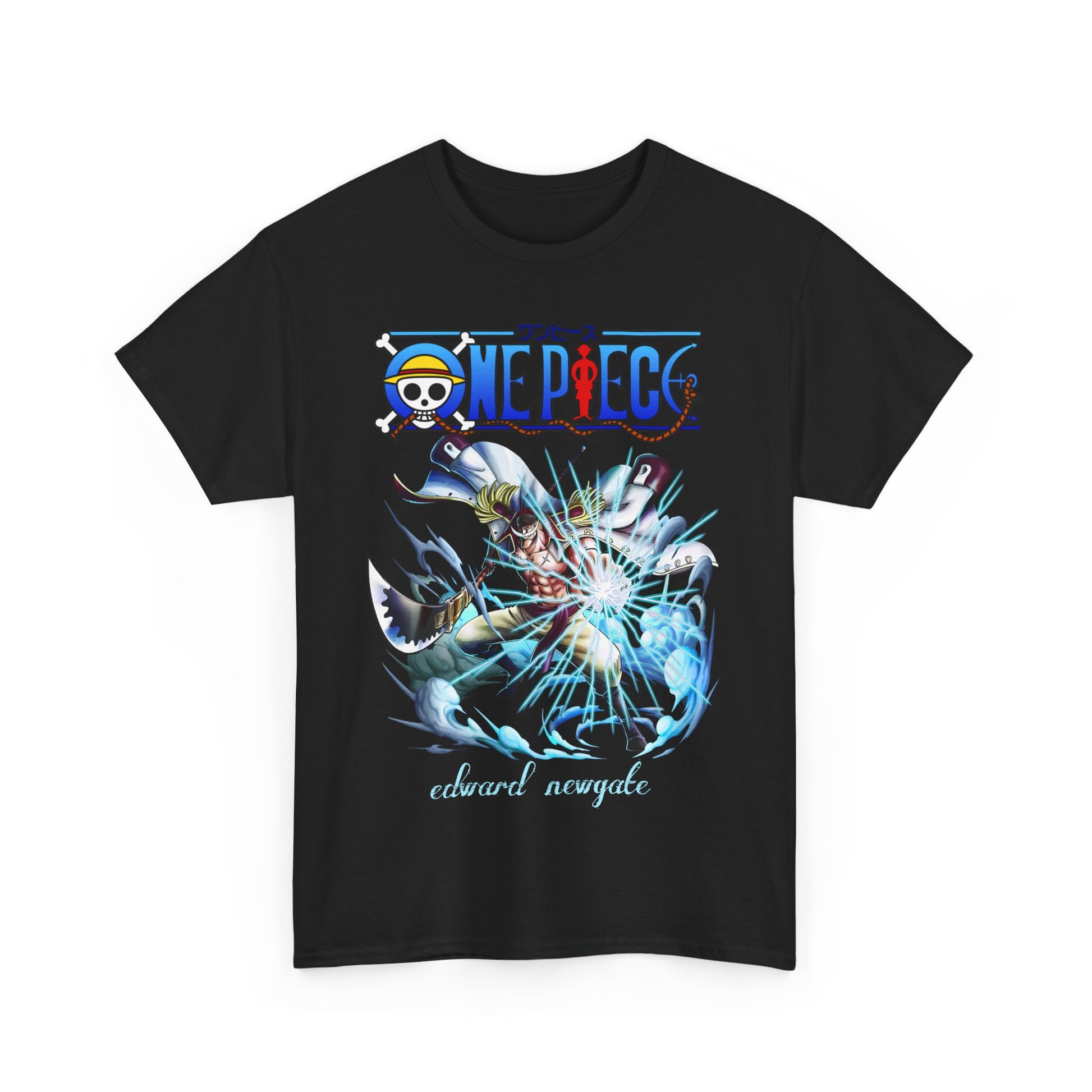 Stylish One Piece men's t-shirt featuring Edward Newgate graphic, designed for anime enthusiasts and streetwear aficionados.