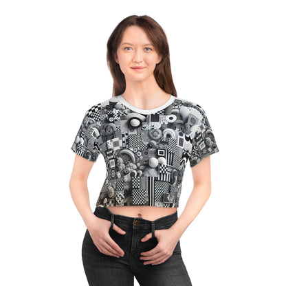 Chic Valentina Belleveau Crop Tee illustrated with modern block prints, ideal for fashionable layering, by Dazzling Dreams Studio.