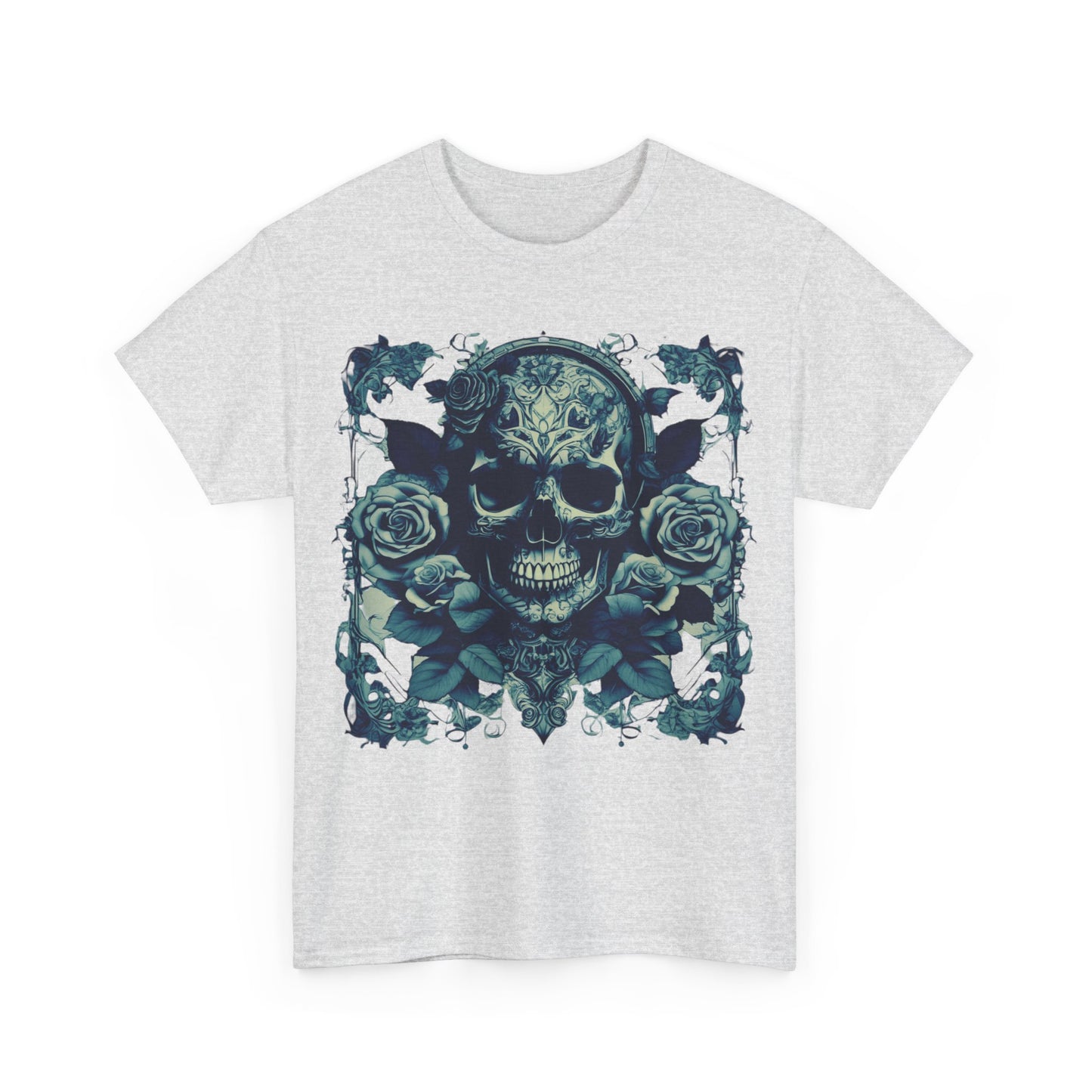 Skulls and Roses Cotton Tee, Unisex Graphic Shirt, 7 color choice