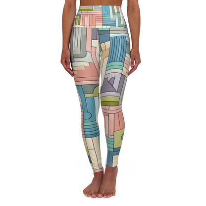 Elegant Envision Pastel Leggings by Dazzling Dreams Studio featuring a stunning geometric design in soft pastel colours including baby blue, muted green, pastel peach, and lavender.