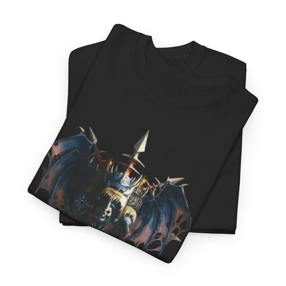 Luxurious unisex graphic t-shirt featuring a captivating 'Warlord's Wail' design, elegantly showcasing a mythical creature with dark blue-gray hues and tattered wings. Perfect for fantasy enthusiasts.