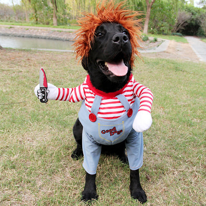 Halloween Pet Costume Pet Dog Funny Clothes styled around a happy black dog in a striking costume with a vibrant wig, ready for festive gatherings.