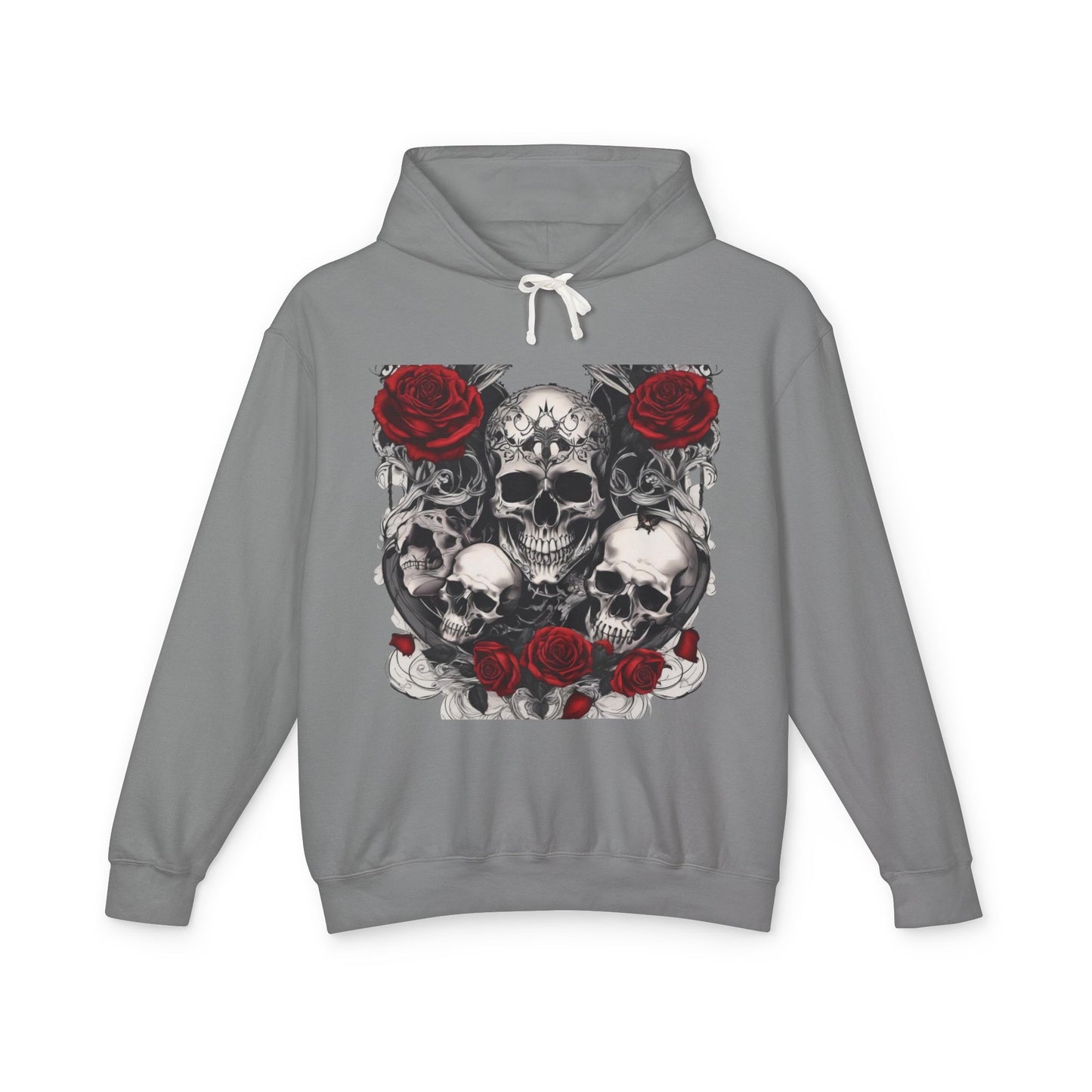 Unisex Lightweight Hooded Sweatshirt unique designer skull and roses