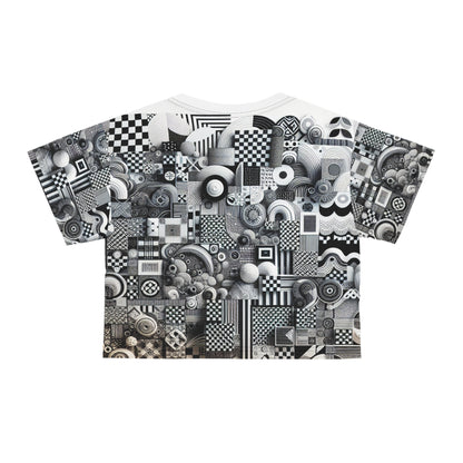 Valentina Belleveau Modern Patterned Crop Tee by Dazzling Dreams Studio featuring a luxurious checkerboard and organic print design on a silky soft polyester fabric.