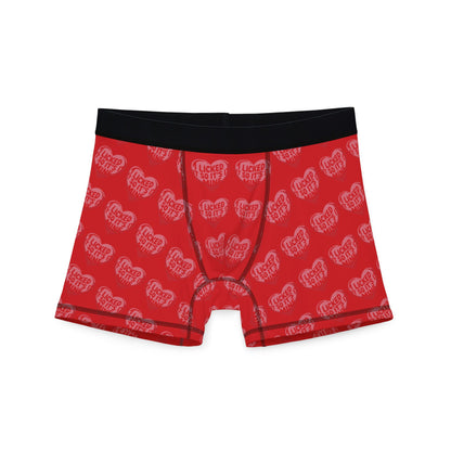 Valentines Naughty Cheeky Men's Boxer Briefs featuring playful hearts and the phrase 'I LICKED IT SO IT'S MINE', perfect for a romantic and humorous gift.