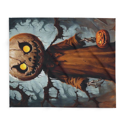 Elegant Decorative and Warm Halloween Spooky Arctic Fleece Blanket displayed flat, featuring an artistic pumpkin design that embodies the spirit of Halloween celebrations.