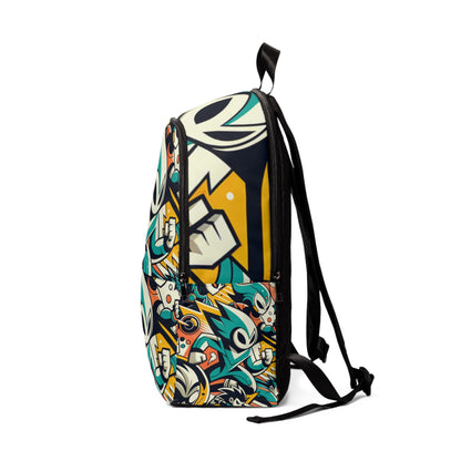 Trendy Fusion Ecliptic Reverie Backpack by Dazzling Dreams Studio featuring vibrant comic-inspired characters and a luxurious design, perfect for fashionable users.