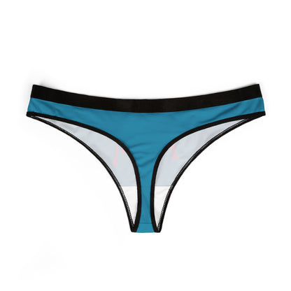 Back view of sleek blue thong panties with 'pussy' design, showcasing a seamless finish and luxurious comfort for everyday wear.